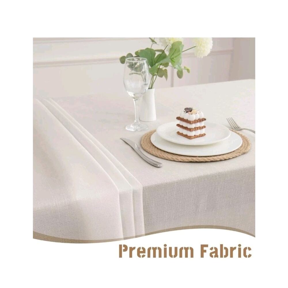 MikiUp 2 Pack Faux Linen Tablecloth Ivory Slubby Textured Weave 60x60 - Picture 4 of 7